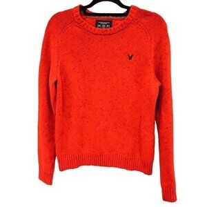 𝅺AMERICAN Eagle Confetti Red Knit Elbow Patch Sweater Crewneck sz(M)